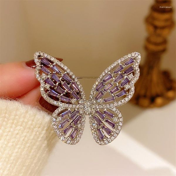 Spille Spilla per donna Hollow Pink Purple Butterfly Cubic Zirconia Cape Set Dress Accessori per gioielli di alta qualità Regalo per feste di nozze