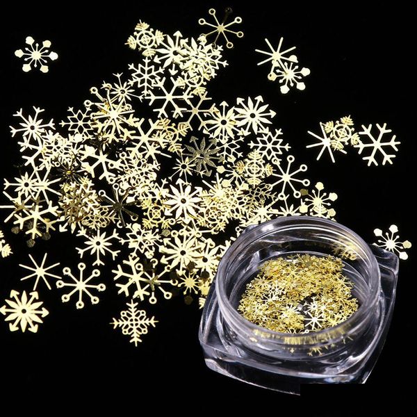 Decorazioni per nail art Glitter Natale Oro Fiocchi di neve Unghie Paillettes Polvere Fiocchi di polvere 3D Fascino Decorazione Goccia Consegna Salute Bea Dhwct