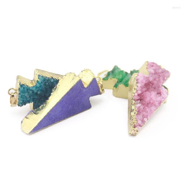 Anhänger Halsketten Druzy Modeschmuck Hochzeit Opal Halskette Für Frauen Rose-Farbe Kristall Kubischen Quarz Triangel Kolye Vintage