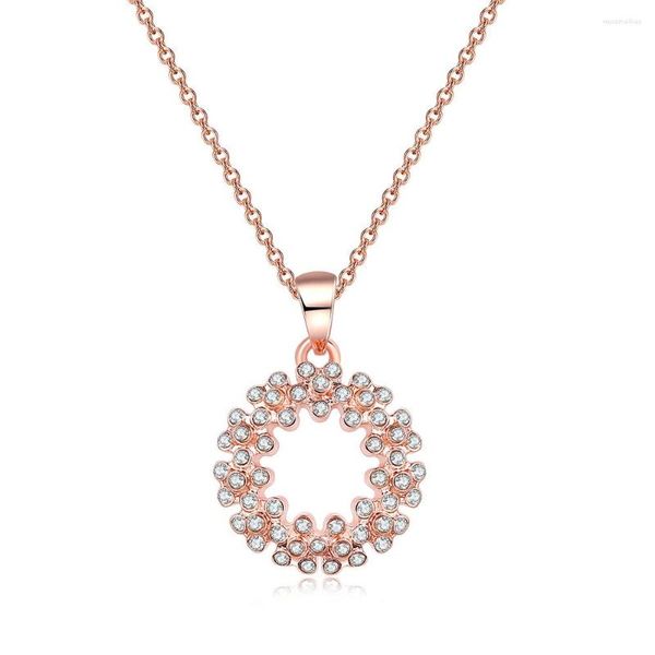 Подвесные ожерелья круглый цветок для женщин дизайн хрустал CZ Белое розовое золото цветовые украшения Dzn003