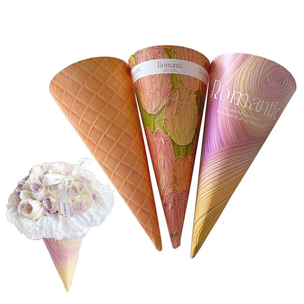 Упаковочная бумага мороженое конус цветочный букет с обмолкой бумагой сгущенной картонной картонной цветочной ручной работы материал для упаковки 10 листов 230707