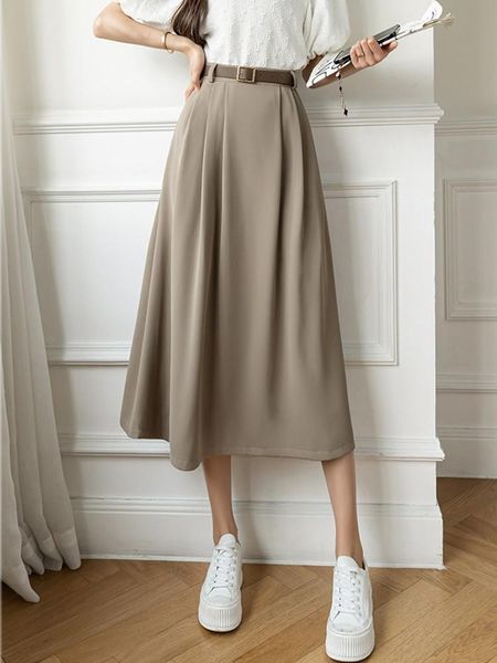 Pantaloni da donna ad alta vita in vita New Arrivo 2022 Fashion in stile coreano Colore solido Allmatch Ladies Elegant Aline Long Skirt W1082