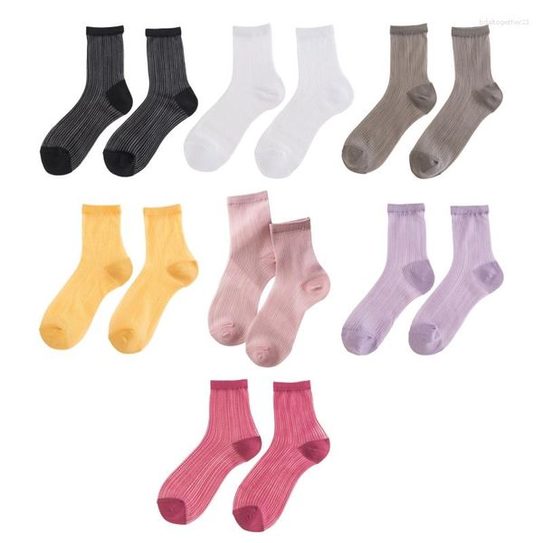 Frauen Socken Koreanischen Stil Glas Faser Seidige Dünne Knöchel Süße Helle Candy Farbe Sommer Transparent Mesh Gestreiften 37JB