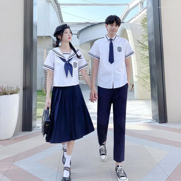 Roupas étnicas uniformes para estudantes do ensino médio coreano júnior camisa de manga curta calça saia conjunto de uniforme JK