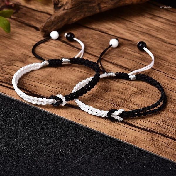 Charm Bracelets Feito à Mão Preto Branco Casal Pulseira Feminina Personalidade Simples Versão Coreana Um Par Amante de Moda Estudante Corda de Mão