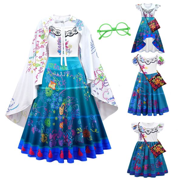 Mädchenkleider Encanto Mirabel Madrigal Cosplay Kostüm Mädchen Kleid Frau Verkleidungen für Karneval Halloween Prinzessin Kleid Ohrringe Brille 230706