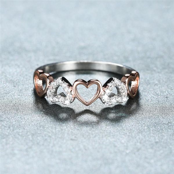 Кластерные кольца уникальный двухтонный милый сердечный белый циркон свадьба для женщин Мужчины 925 Серебряное серебряное серебряное золото обручальное кольцо пара украшений