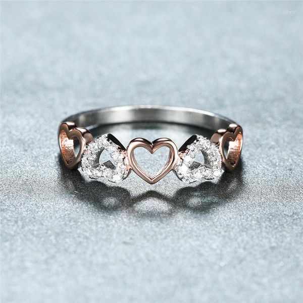 Cluster-Ringe Einzigartige zweifarbige süße Herz-weiße Zirkon-Hochzeit für Frauen Männer 925 Sterling Silber Roségold Verlobungsring Paarschmuck