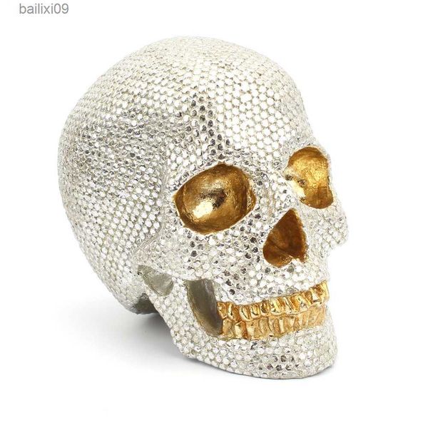 Oggetti decorativi Figurine Perle d'oro e d'argento Decorazioni per la testa di un teschio creativo Decorazioni da tavolo per la casa creativa Artigianato in resina di Halloween T230707