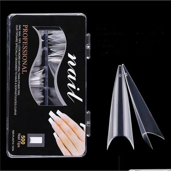 Unhas postiças 500 pçs/caixa Stiletto Nail Tips Clear Natural Acrylic Gel Extra Long Half Er Wholesale Drop Delivery Health Beauty Art Salo Dhrks