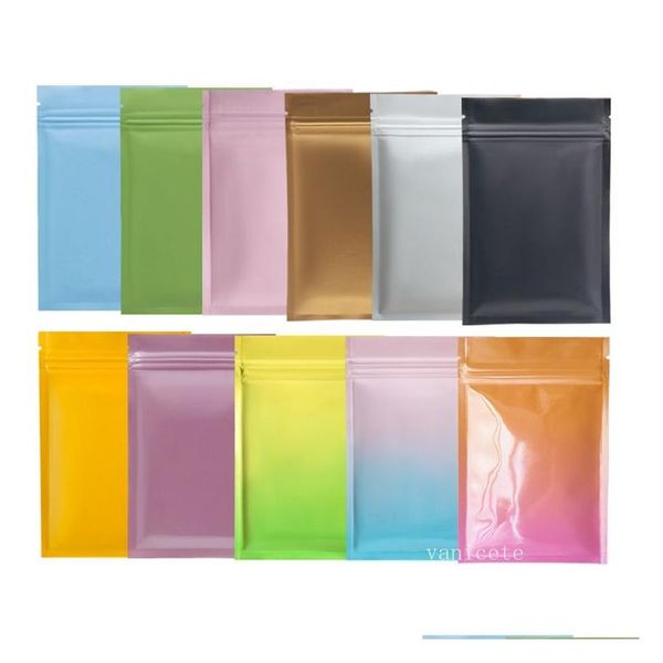 Sacos de embalagem Mti Color Resselável Zip Mylar Bag Armazenamento de Alimentos Folha de Alumínio Plástico Bolsas à Prova de Cheiro Sacos Autovedantes 100Pçs/lote D Dh3Qt