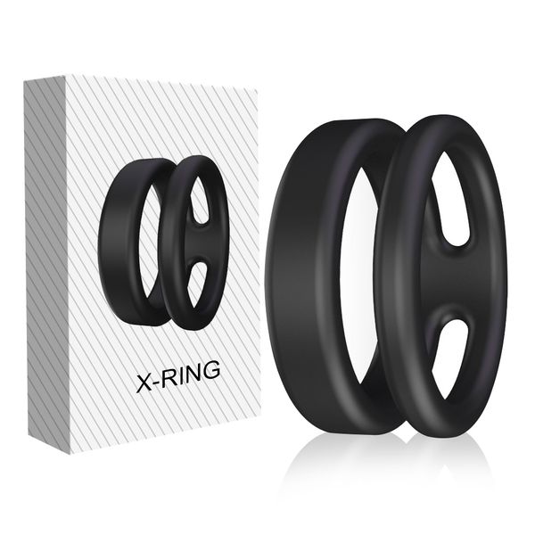 Giocattoli per adulti Silicone Doppio anello per pene Ritardo Eiaculazione Cock Rings Maschio Dick Erezione Erotic CockRings Multi Wearing Ways Sex for Men 230706