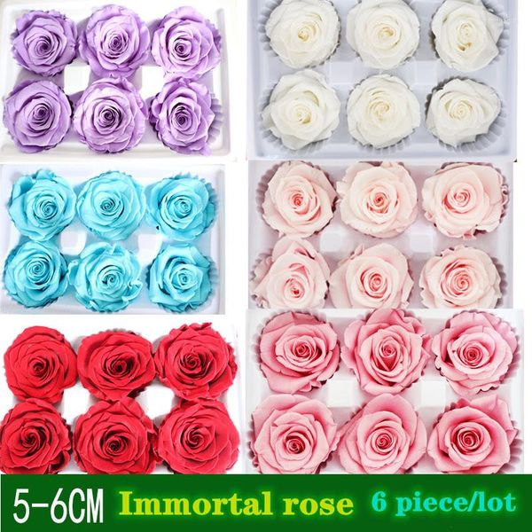 Flores decorativas classe A 5-6CM flor imortal rosa natural artificial tingida seca caixa de presente Yunnan embalagem 6 por