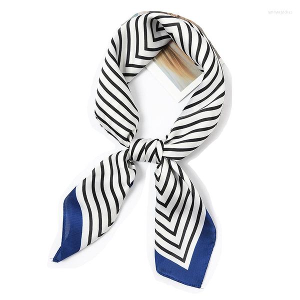Шарфы модные платформы шелк -атласный шарф шарф полосатый принт маленькие платки шарфы самки 70 70 см. Квадратная сумка для дам