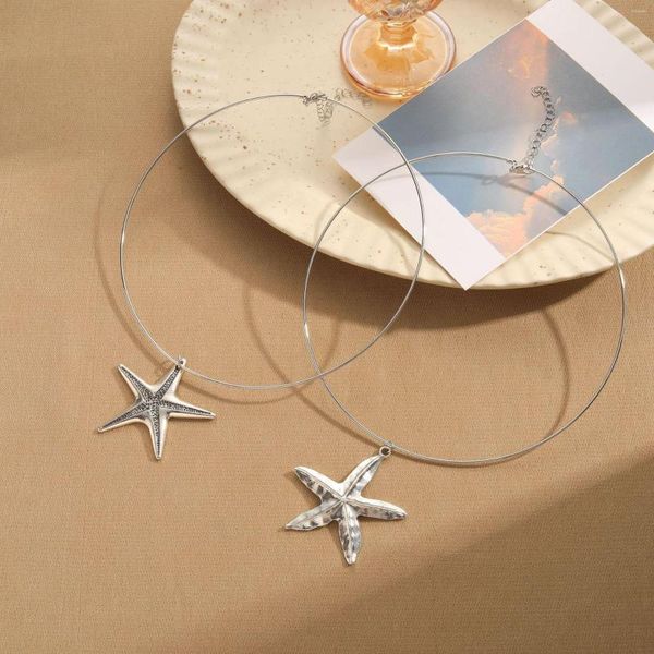 Gargantilha Vintage Starfish Star Love Heart Pendente Colar Para Mulheres Legal Hipérbole Charme Moda Estética Acessórios para Festas