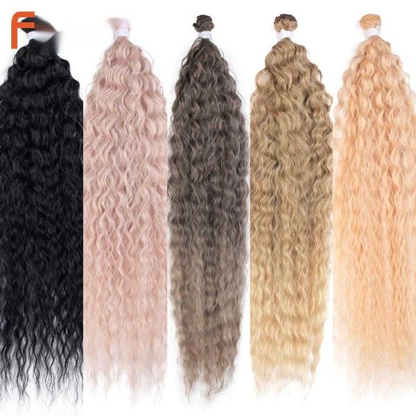 Синтетические парики извращенные вьющиеся волосы Синтетические омбре коричневые пучки 30 -дюймовые супер длинные плетения свободная вода 230227
