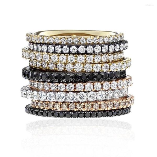 Küme Yüzükleri 925 Sterling Gümüş Mikro Pave CZ Full Band Circle Klasik Nişan Geri Yığın Moda Lady Ring 4 Renk