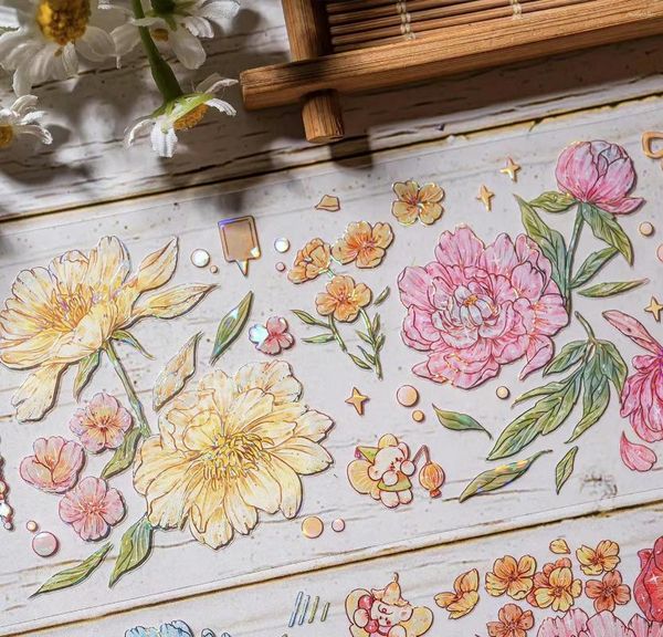 Carta da regalo Vintage Peony Dancing Floral Washi PET Tape per la creazione di carte Adesivo decorativo per scrapbooking fai-da-te
