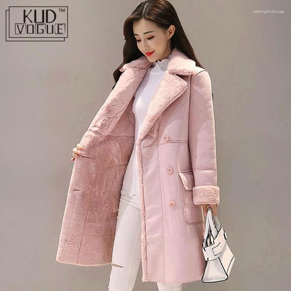 Trench Coats Feminino Feminino de Pele de Camurça Casaco de Inverno 2023 Moda Grosso de Pele de Carneiro Falsa Jaqueta Longa Feminino Sólido Quente Primavera Outono