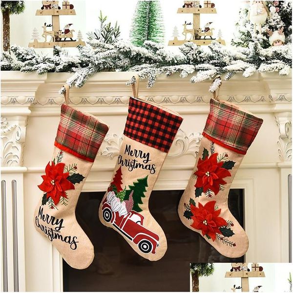 Decorações de Natal Novas Meias Decorativas Saco de Presente Car Cartoon Vermelho Meias de Papai Noel 3 Estilos T3I51026 Drop Delivery Home Garde Dhy0C