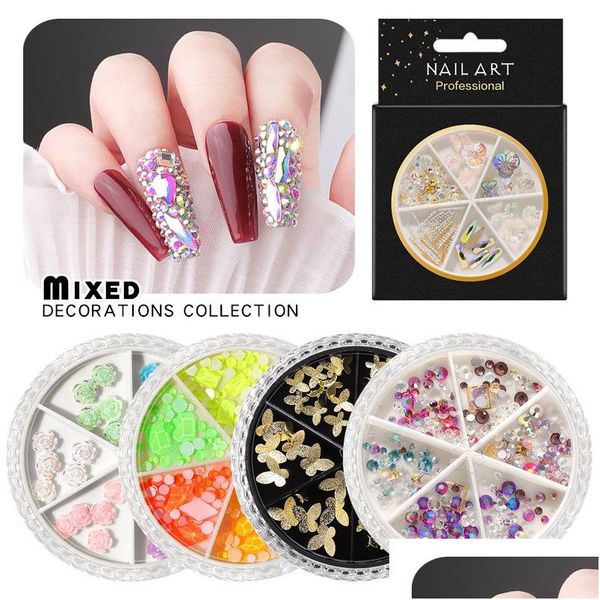 Nail Art Dekorationen AB Kristall Strass Verschiedene 3D Schmetterling Harz Rose Blume Ornamente Natürliche Muschelflocken Metall Drop Lieferung Dhoz3