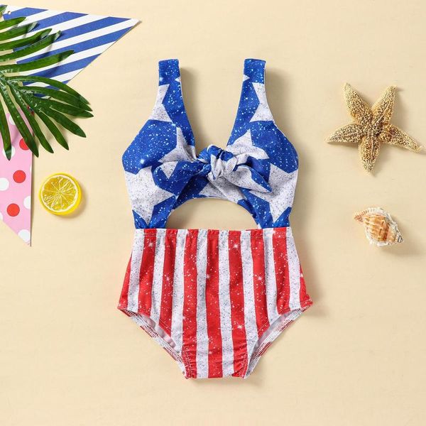 Costume da bagno da donna Costume da bagno bikini per bambina senza maniche con scollo a V e pagliaccetto da piscina per il giorno dell'indipendenza