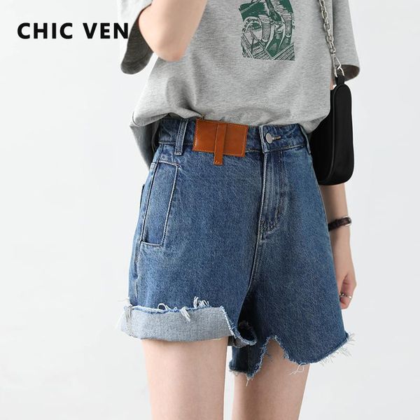 Vestidos chiques ven feminino denim shorts retro irregularmente corte azul de cintura alta calças curtas para mulheres streetwear calças senhoras verão 2022