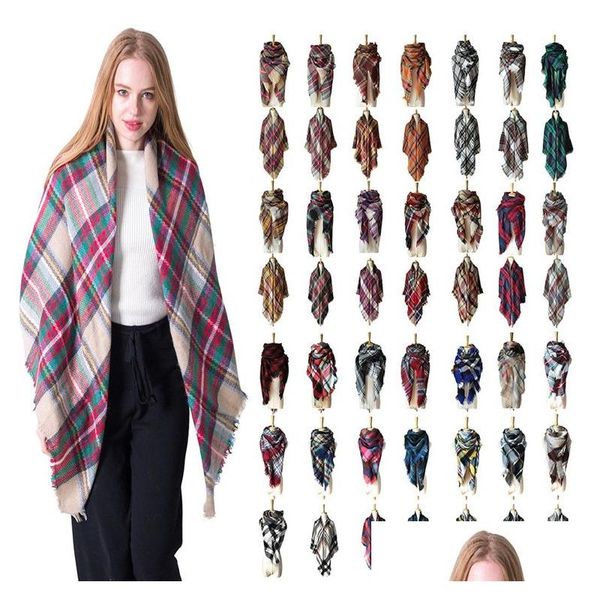 Cachecóis Envoltórios Feminino Envoltório Xadrez Grade Borla Oversized Xaile Tartan Caxemira Cachecol Lenço de Inverno Lattice Cobertores Drop De Dhlb4