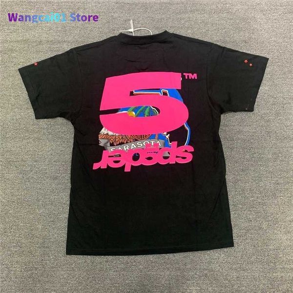 Wangcai01 2023 Новая мода мужские футболки с розовым молодым головным бандитом SP5DER 5555555