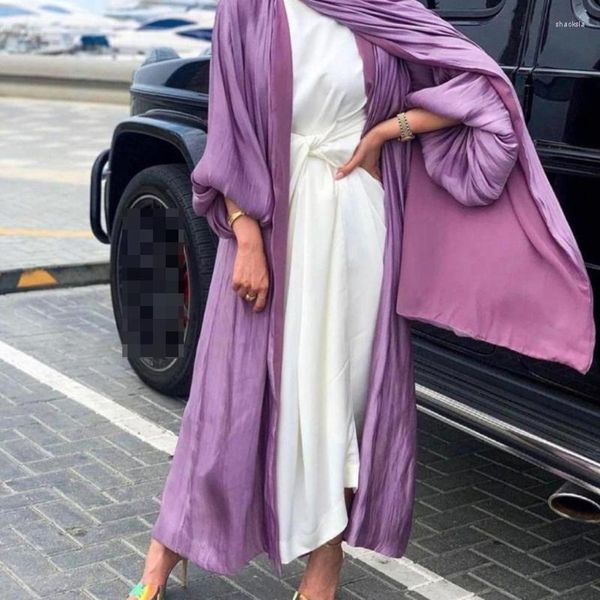 Abbigliamento etnico Musulmano Aperto Abaya Hijab Set da 2 pezzi Donna Organza manica lunga Kimono Eid Ramadan Dubai Abayas Femme Islam Veste modesta