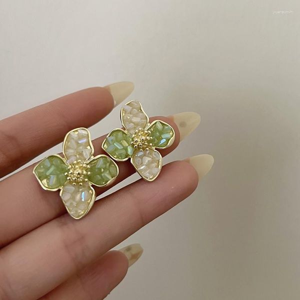 Orecchini a bottone Esagera Orecchino a fiore Grande dolce Fiore verde Alla moda Ragazze Earstuds Gioielli Temperamento Party Brincos