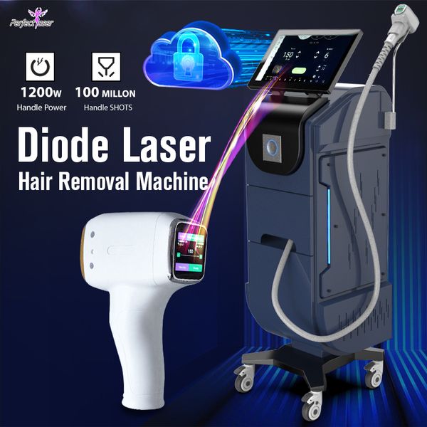 808-nm-Lasertherapie-Enthaarungsgerät, vertikaler Einzelgriff mit FDA-zugelassener Dreifachwellenlängen-Diodenlaserausrüstung, Enthaarungsmaschine für alle Hauttypen