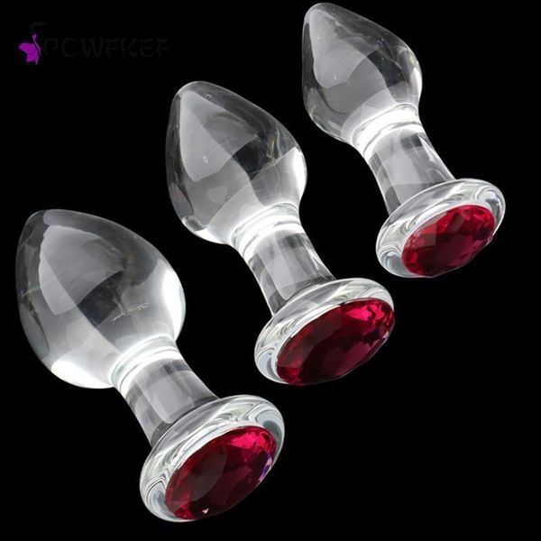 Взрослые игрушки Crystal Glass Прозрачная анальная заглушка Pink Diamond Butt Sexy для мужчин.