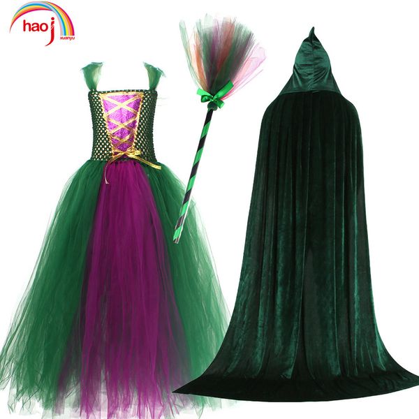 Vestidos para meninas Hocus Pocus 2 Traje Sarah Sanderson Irmãs Traje Cosplay Crianças Meninas Carnaval Festa Tutu Vestido 230706