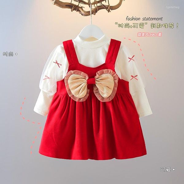 Abiti da ragazza primavera manica lunga fiocco cotone moda stile coreano abito da bambino floreale dolce tasca in seta per bambini mini 2023