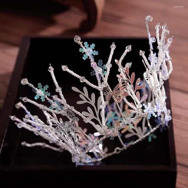 Grampos de cabelo mini moda noiva artesanal borboleta coroa acessórios contas de cristal para casamento estilo pografia doce