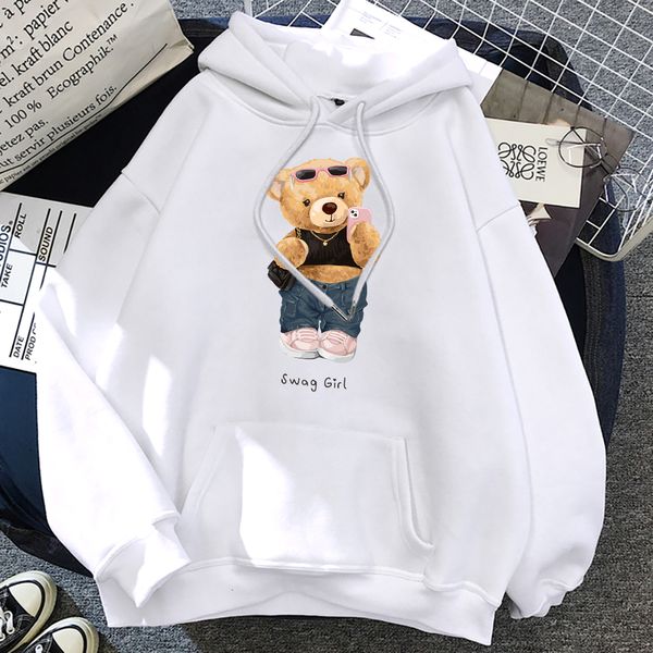 Moletons Masculinos Moletom Rua Teddy Bear Selfie Swag Menina Engraçado Roupas Femininas Respirável Solto Moletons Harajuku Bolso Moletom Macio Gola Regata com Capuz 230707