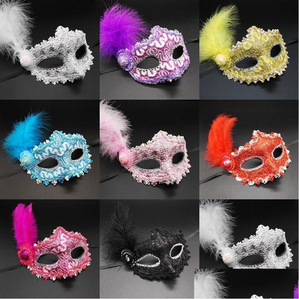 Máscaras de festa Colorf Halloween Feather Eye Mulheres Meninas Princesa Sexy Masquerade Máscara Dança Aniversário Carnaval Adereços T9I001408 Drop Deli Dh3L2