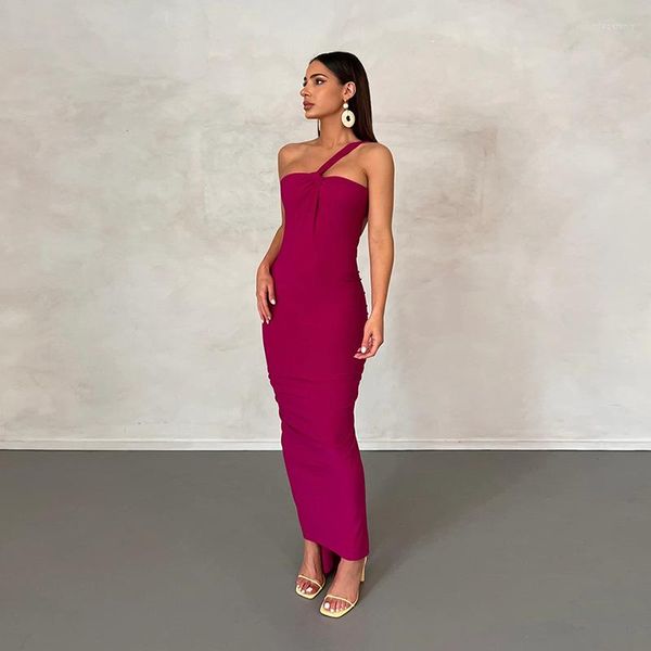 Casual Kleider 2023 Sommer Grün Maxi Bodycon Kleid Frauen Schräge Schulter Party Backless Club Ärmellose Sexy Outfit Kleidung