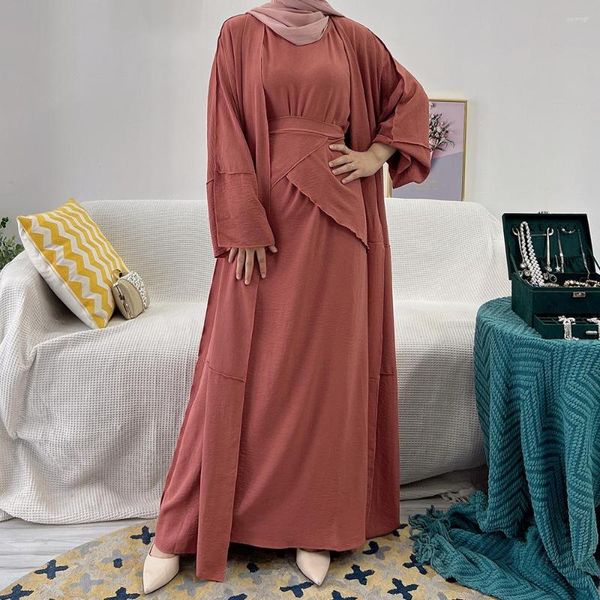 Roupa étnica Muçulmana Abaya Kaftan Conjunto de 3 peças Feminino Eid Ramadan Turquia Islâmico Modest Vestido Longo Maxi Envoltório Saia Robe Vestido Feminino