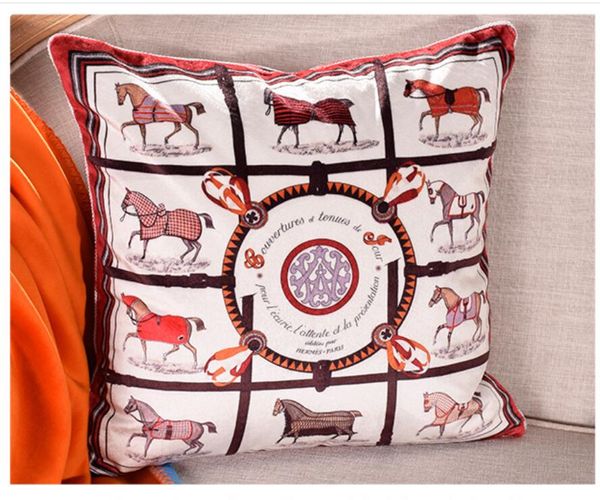 Qualidade superior 45 * 45 cm série laranja capas de almofada cavalo flores impressão fronha capa para casa cadeira sofá decoração fronhas quadradas 2023070701