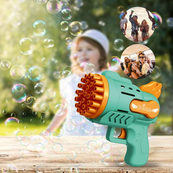 Novità Giochi Bubble Gun Rocket 29 Buche Macchina automatica per bolle di sapone Giocattolo da esterno per ragazzi Regali di compleanno Festa di nozze Regalo estivo per bambini 230706