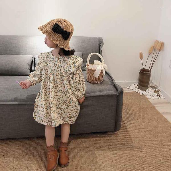 Mädchen Kleider Baby Mädchen Kleidung Frühling Herbst Pastoralen Kinder Lange Ärmeln Floral Puppe Koreanische Süße Prinzessin Vestidos