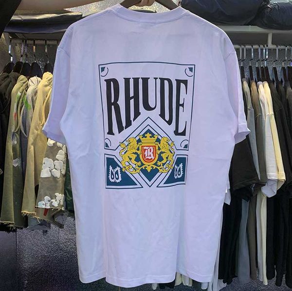 T-shirts masculinas Rhude T-shirt verão nova carta vintage impressa Rhude americano casual solto homens mulheres t-shirt de manga curta fotos reais