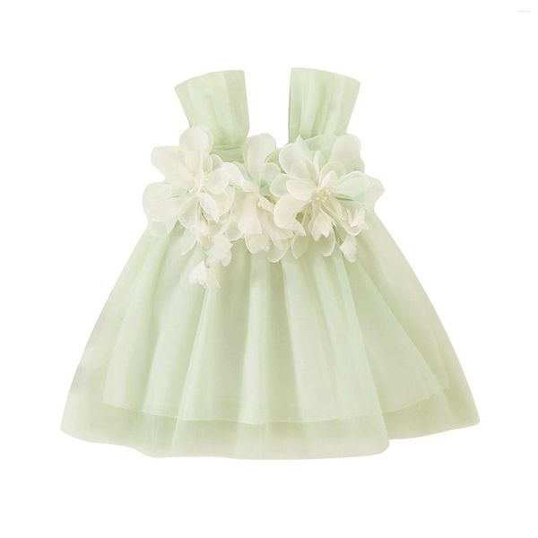 Abiti da ragazza Pudcoco Neonati Bambini Neonate Vestito da principessa Fiore 3D Senza maniche Fionda Estate Tulle a strati Carino 9M-3T