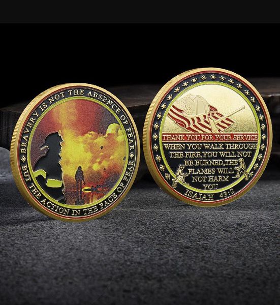 Artes y Oficios Moneda conmemorativa Insignias de honor para los bomberos heroicos Colección de monedas de oro y plata insignias conmemorativas para la lucha contra incendios