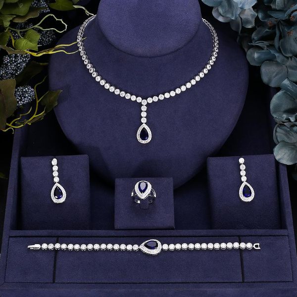 Ferramentas Jankelly 4PCS Conjuntos de jóias de zircônia de noiva para a festa das mulheres, Dubai Nigeria CZ Crystal Wedding Jewelry Sets