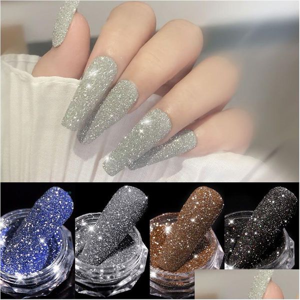 Nagelglitter 1Box Funkelndes Diamantpulver Laser Sier Reflektierende Nägel Staub Fein Glänzendes Pigment Holographische Dekorationen Drop Lieferung Dhlhj