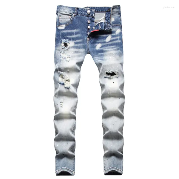 Jeans da uomo skinny per uomo Pantaloni in denim con foro di colore sfumato strappato Pantaloni slim fit in vernice Hip Hop larghi Pantaloni streetwear maschili di marca