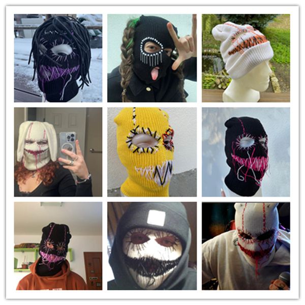 Fashion Face Masks Neck Gaiter Men Halloween Balaclava Scary Women Knitted Hood Knitted Hat Party Motorcycle Bicycle Ski Cycling Cool Skull Masks 230706